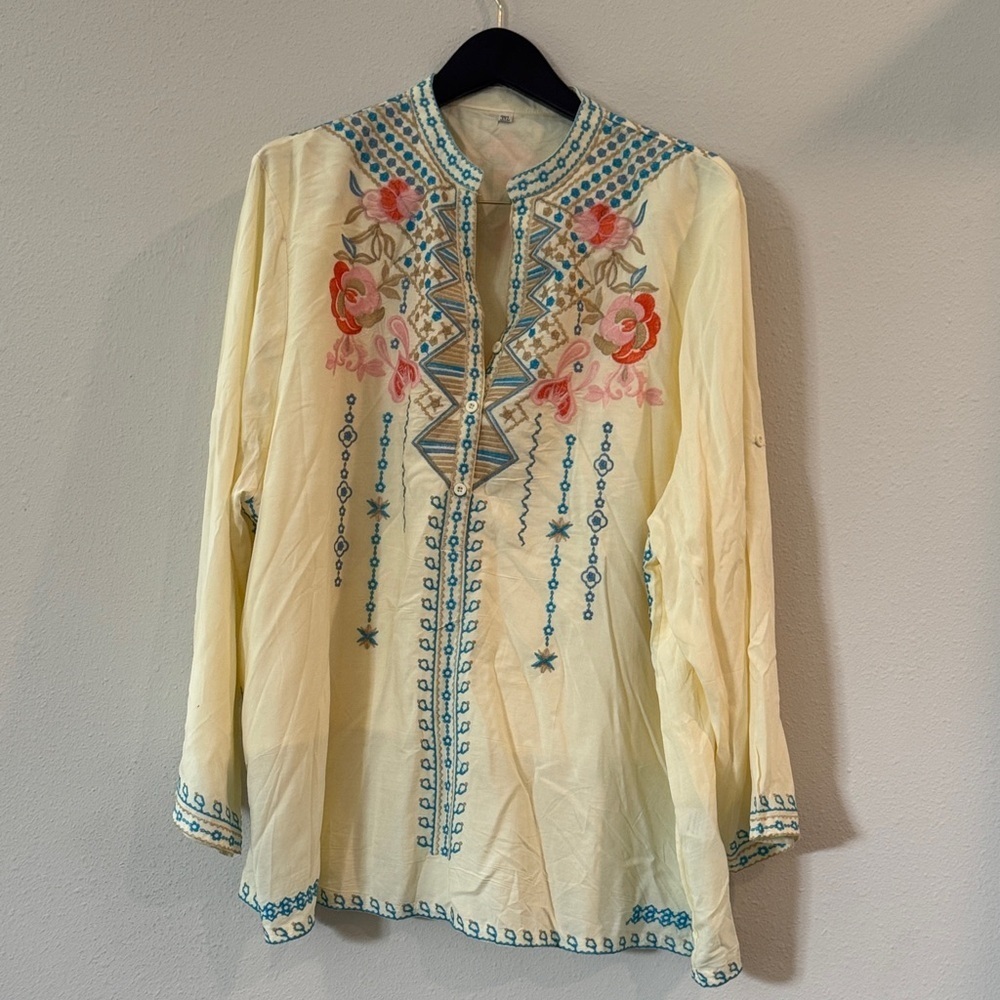 Embroidered Cream Blouse with Floral Accents
